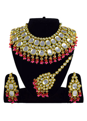 White Kundan Jewellery Set With Mangtika - Indian Silk House Agencies