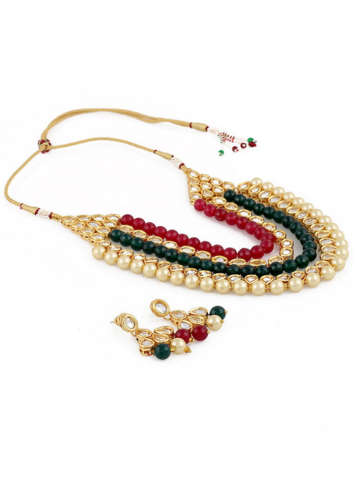 Hand Crafted Base Metal Alloy Gold Plated Kundan Stone Studded Jewellery Sets - Indian Silk House Agencies