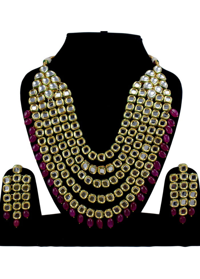 Hand Crafted Base Metal Alloy Gold Plated Kundan Stone Studded Jewellery Sets - Indian Silk House Agencies