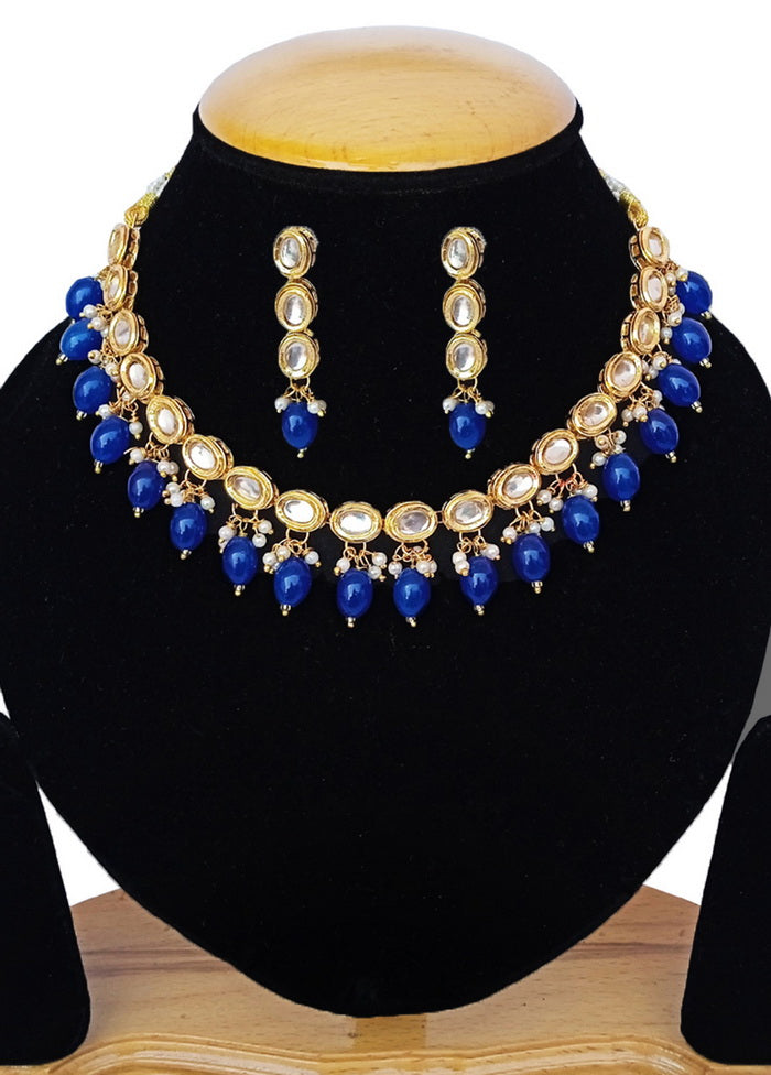Blue Kundan Work Alloy Necklace Set - Indian Silk House Agencies