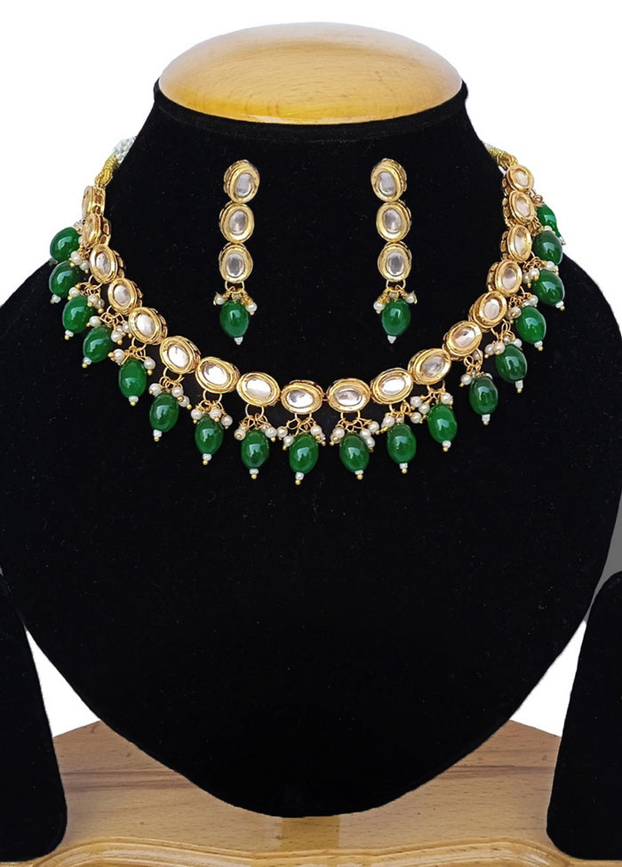 Green Kundan Work Alloy Necklace Set - Indian Silk House Agencies