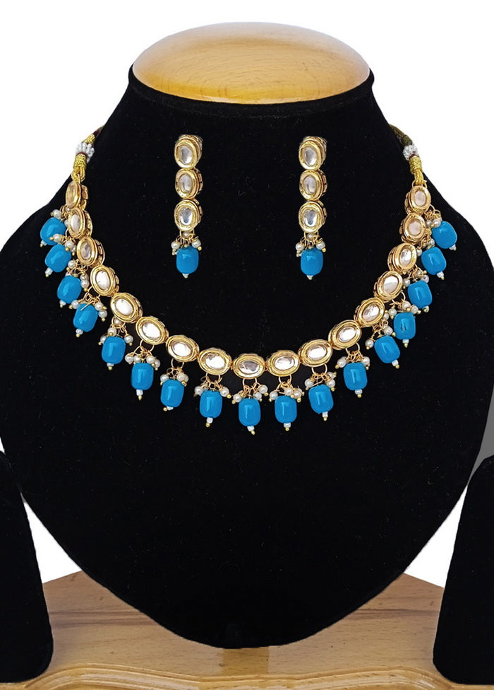 Blue Kundan Work Alloy Necklace Set - Indian Silk House Agencies