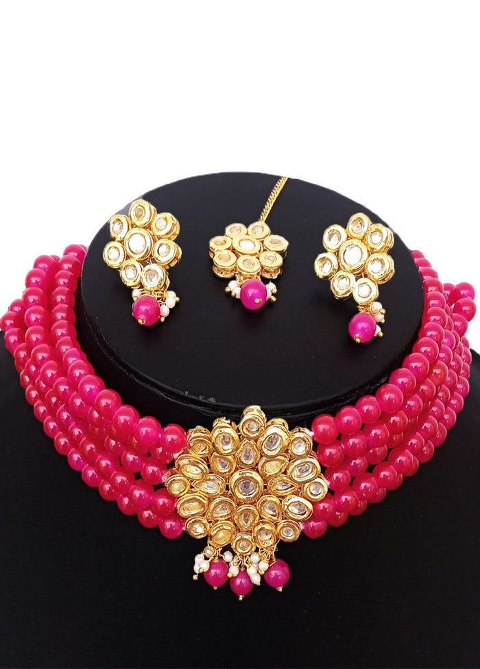 Pink Kundan Work Alloy Choker Set - Indian Silk House Agencies