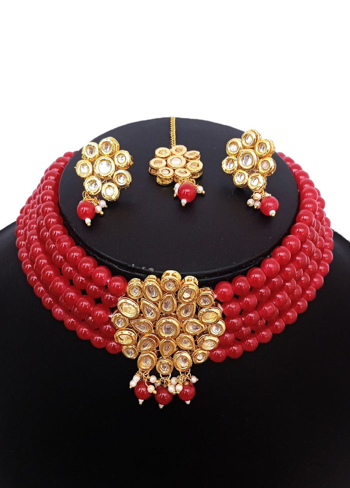 Red Kundan Work Alloy Choker Set - Indian Silk House Agencies