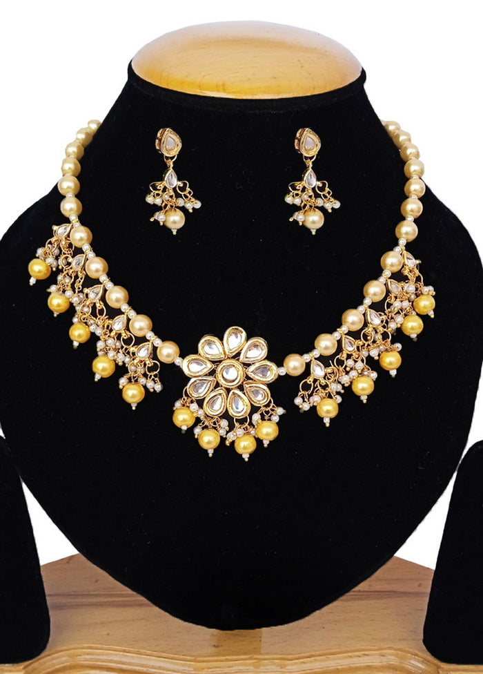 Yellow Kundan Work Alloy Necklace Set - Indian Silk House Agencies