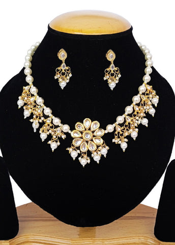 White Kundan Work Alloy Necklace Set - Indian Silk House Agencies