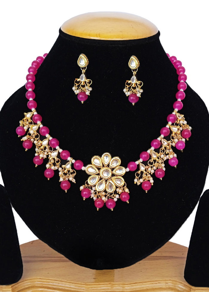 Pink Kundan Work Alloy Necklace Set - Indian Silk House Agencies