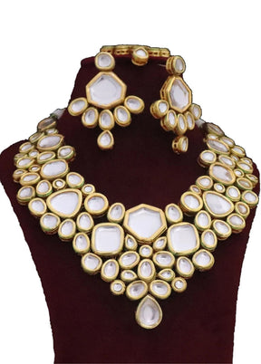 Golden Kundan Jewellery Set With Mangtika - Indian Silk House Agencies