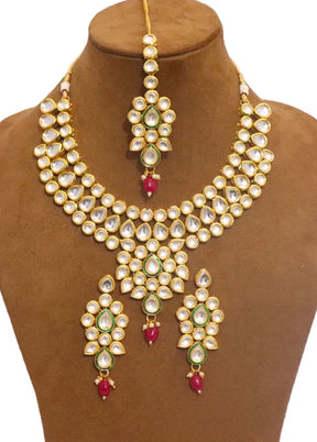 Red Kundan Jewellery Set With Mangtika - Indian Silk House Agencies