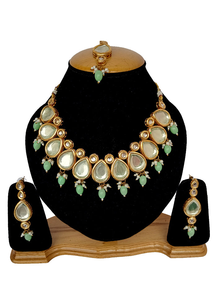 Light Green Kundan Jewellery Set With Mangtika - Indian Silk House Agencies