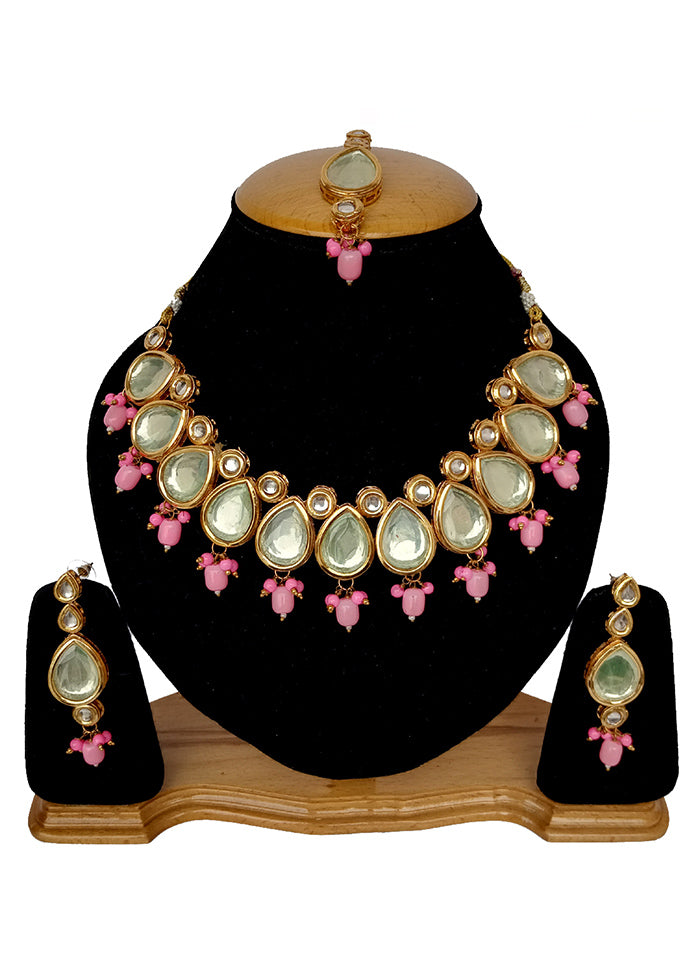 Pink Kundan Jewellery Set With Mangtika - Indian Silk House Agencies