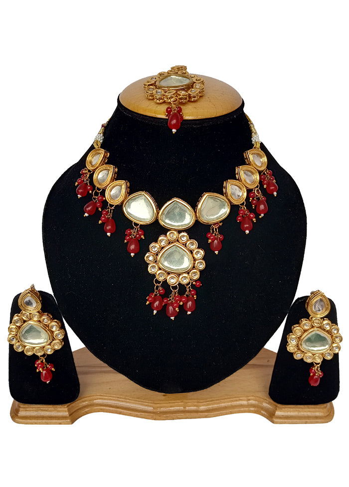 Red Kundan Jewellery Set With Mangtika - Indian Silk House Agencies