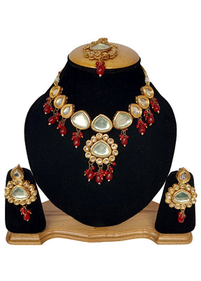 Red Kundan Jewellery Set With Mangtika - Indian Silk House Agencies