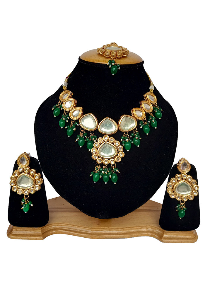 Green Kundan Jewellery Set With Mangtika - Indian Silk House Agencies