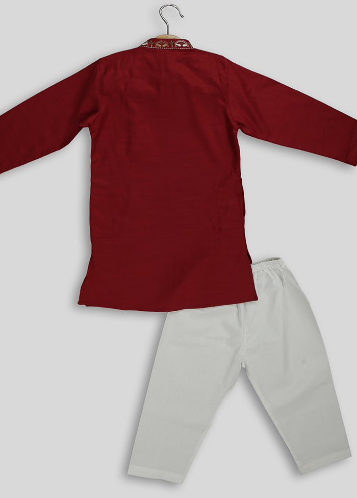 Maroon Kurta Pyjama Set For Boys With Embroidery - Indian Silk House Agencies