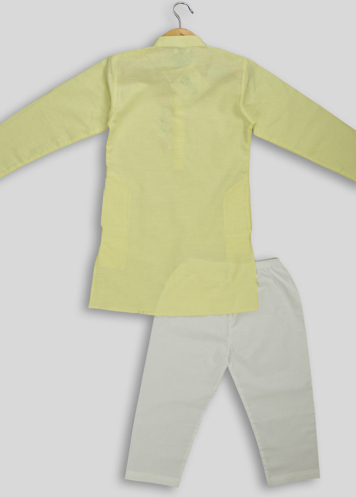 Yellow Cotton Kurta Pyjama Set For Boys With Embroidery - Indian Silk House Agencies