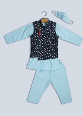 Blue Cotton Kurta Pajama With Jacket - Indian Silk House Agencies
