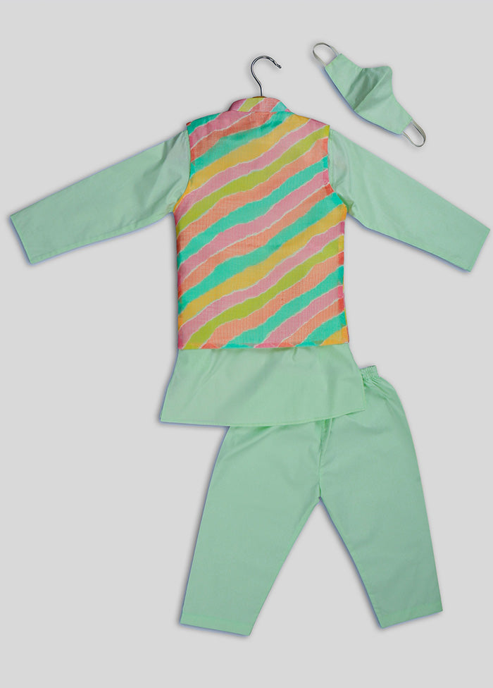 Green Cotton Kurta Pajama With Jacket - Indian Silk House Agencies
