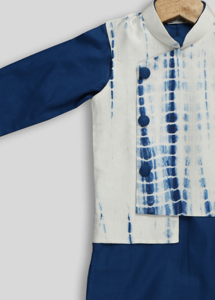 Cotton Navy Blue Kurta And Jacket With Blue Cotton Pyjamas - Indian Silk House Agencies