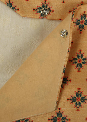 Cream Kurta Pyjama with Golden Jacket For Boys - Indian Silk House Agencies