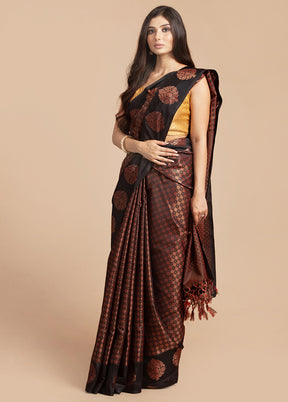 Black Dupion Silk Saree With Blouse Piece - Indian Silk House Agencies