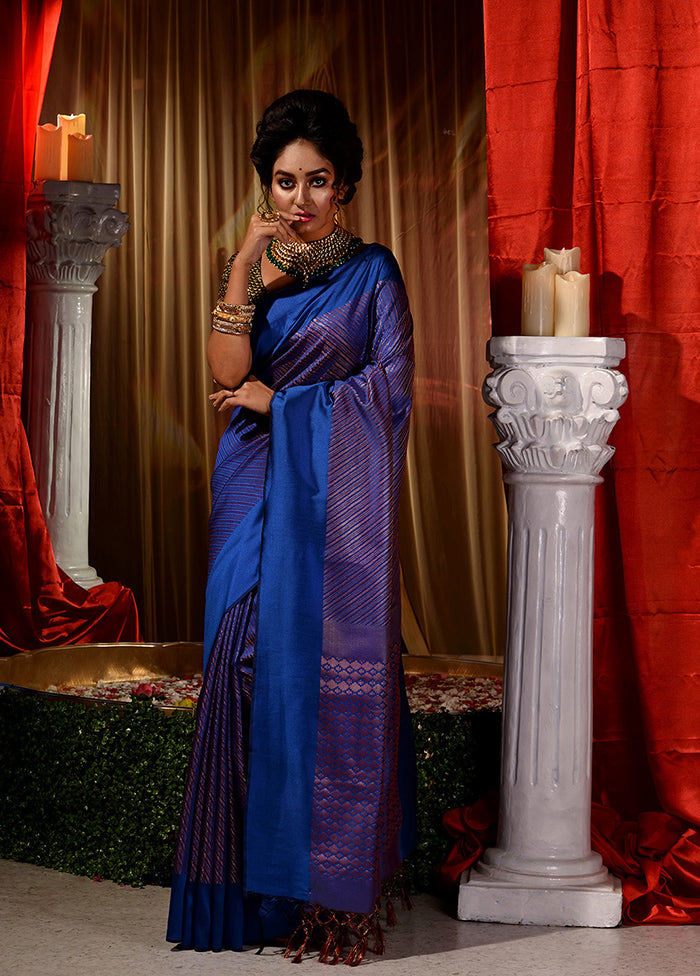 Blue Dupion Silk Saree With Blouse Piece - Indian Silk House Agencies