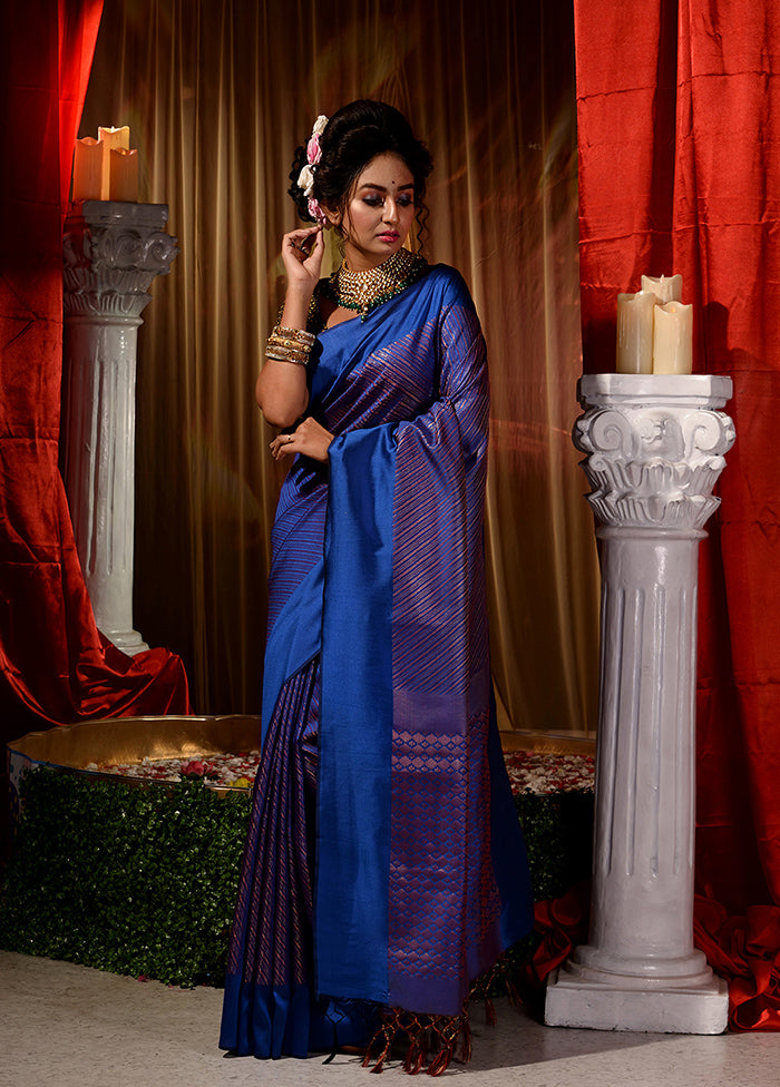 Blue Dupion Silk Saree With Blouse Piece - Indian Silk House Agencies