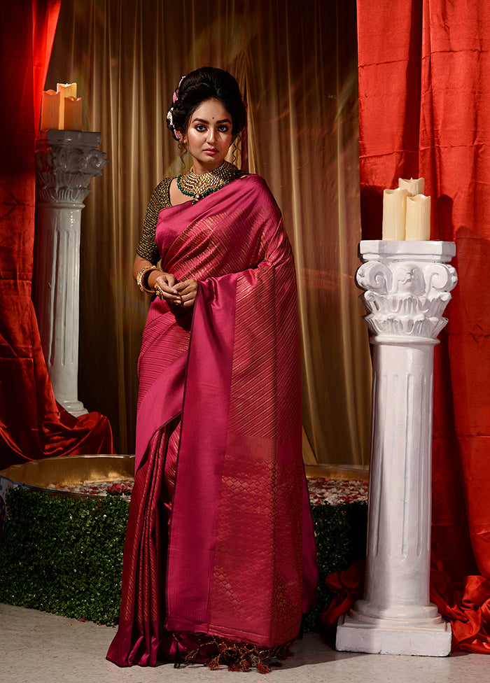 Dark Pink Dupion Silk Saree With Blouse Piece - Indian Silk House Agencies