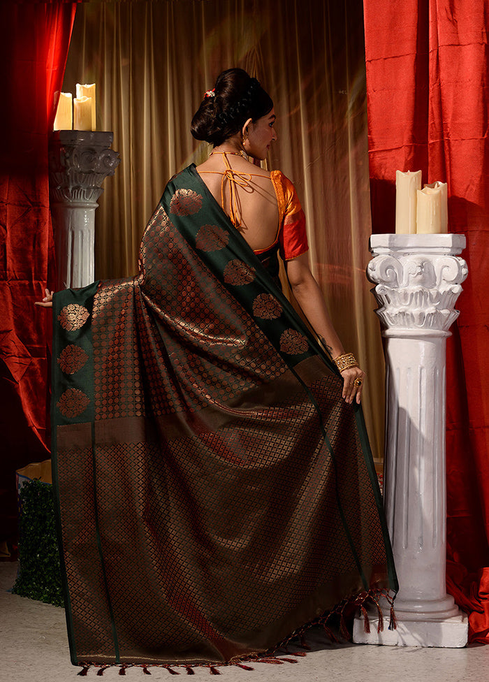 Dark Green Dupion Silk Saree With Blouse Piece - Indian Silk House Agencies