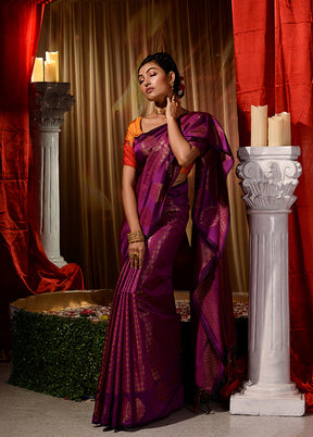 Purple Dupion Silk Saree With Blouse Piece - Indian Silk House Agencies