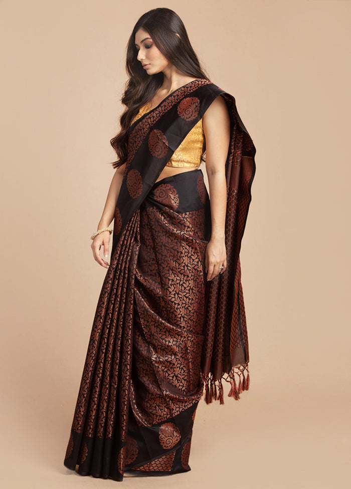 Black Dupion Silk Saree With Blouse Piece - Indian Silk House Agencies