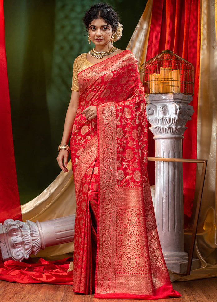 Red Spun Silk Saree With Blouse Piece - Indian Silk House Agencies