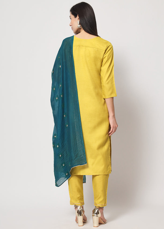 3 Pc Yellow Readymade Cotton Suit Set - Indian Silk House Agencies