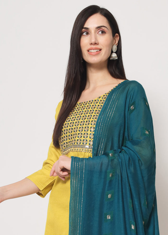 3 Pc Yellow Readymade Cotton Suit Set - Indian Silk House Agencies