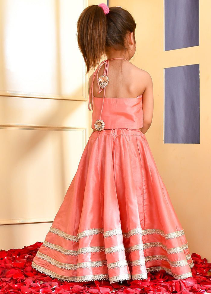 Peach Cotton Lace Work Lehenga Set - Indian Silk House Agencies