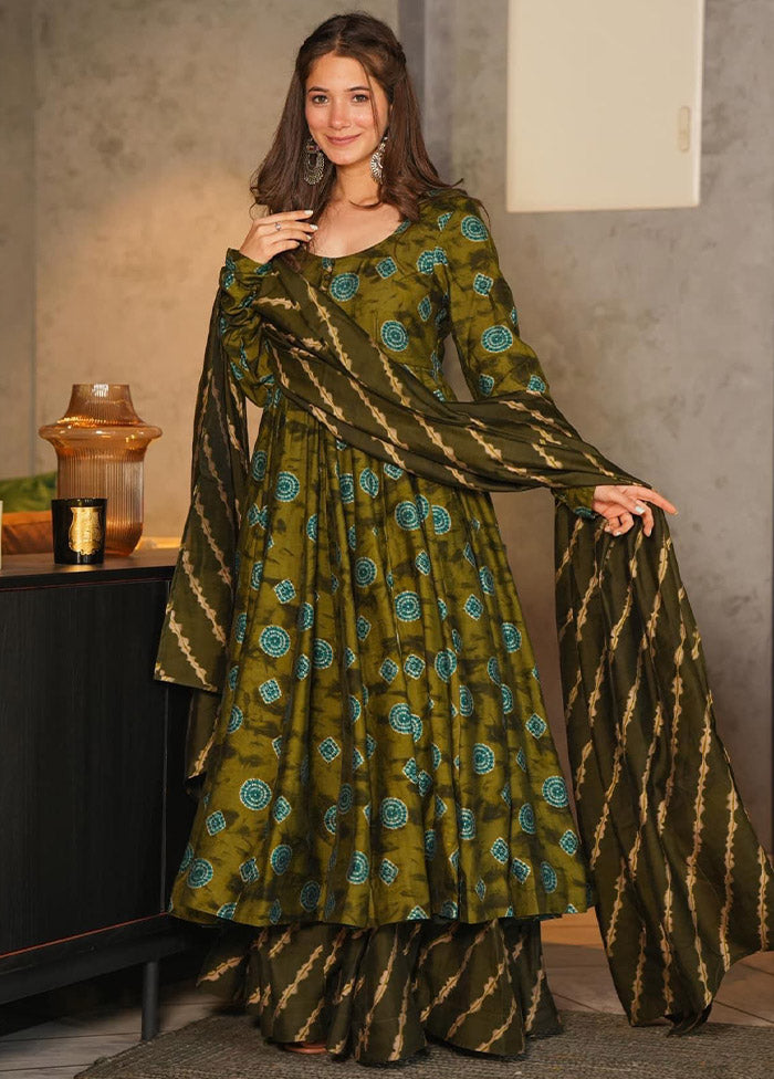 3 Pc Deep Green Readymade Silk Suit Set - Indian Silk House Agencies