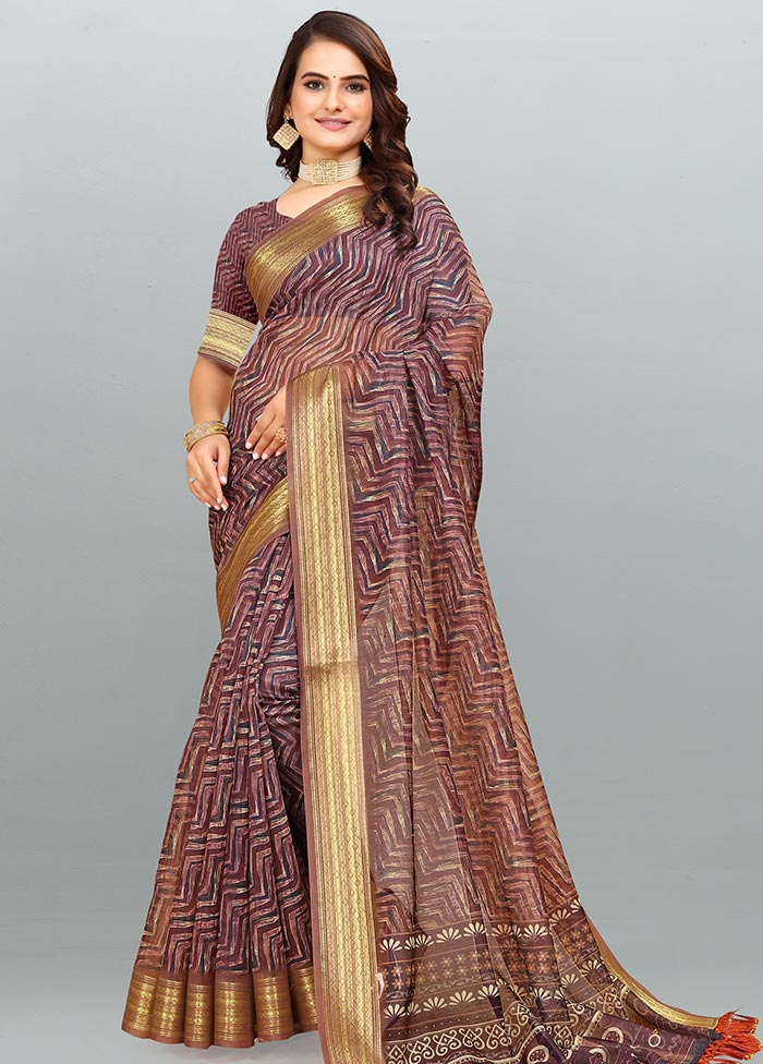Wine Cotton Saree With Blouse Piece - Indian Silk House Agencies