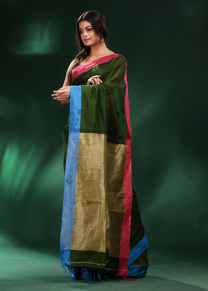 Green Cotton Saree With Blouse Piece - Indian Silk House Agencies