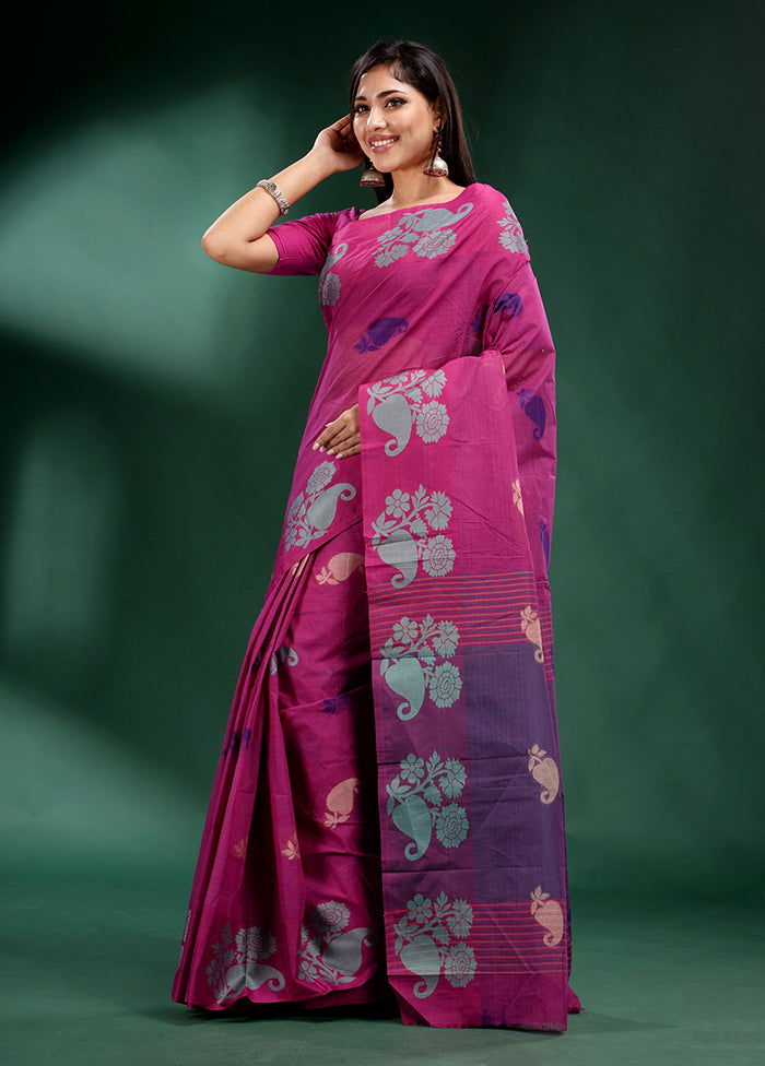 Fuchsia Cotton Saree With Blouse Piece - Indian Silk House Agencies