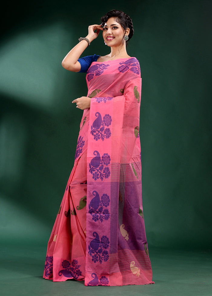 Light Pink Cotton Saree With Blouse Piece - Indian Silk House Agencies