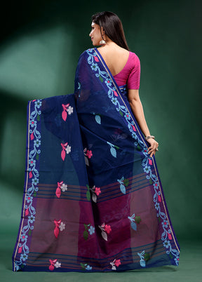 Blue Pure Cotton Saree With Blouse Piece - Indian Silk House Agencies