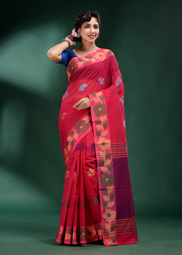 Red Pure Cotton Saree With Blouse Piece - Indian Silk House Agencies