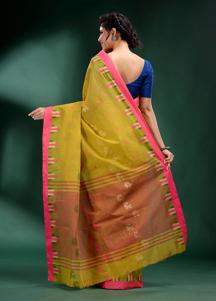 Lime Green Pure Cotton Saree With Blouse Piece - Indian Silk House Agencies