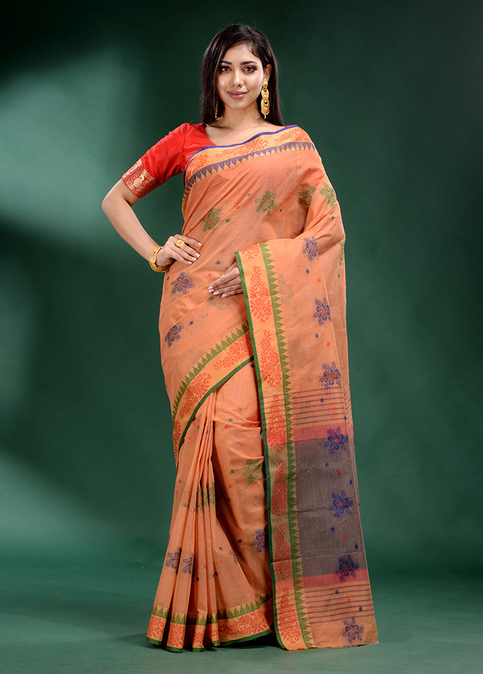 Peach Pure Cotton Saree With Blouse Piece - Indian Silk House Agencies