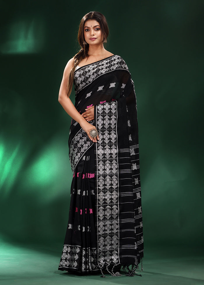 Black Cotton Saree With Blouse Piece - Indian Silk House Agencies