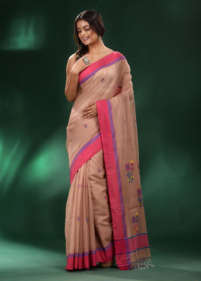 Beige Pure Cotton Saree With Blouse Piece - Indian Silk House Agencies