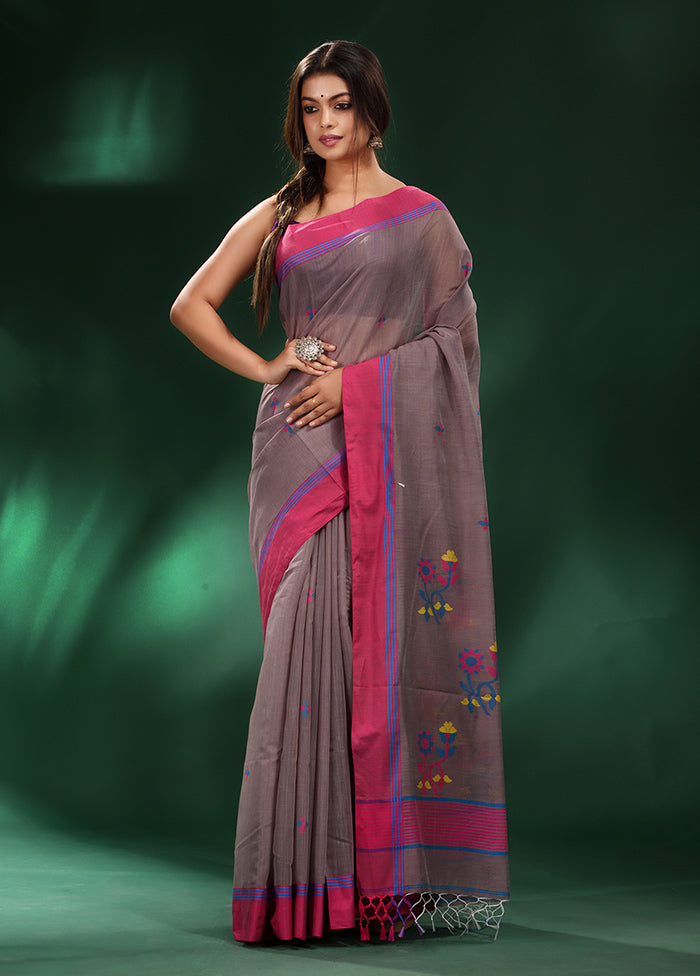 Grey Pure Cotton Saree With Blouse Piece - Indian Silk House Agencies