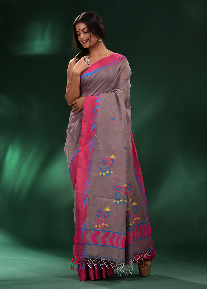 Grey Pure Cotton Saree With Blouse Piece - Indian Silk House Agencies