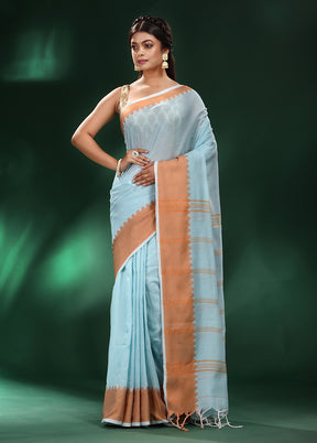 Sea Green Cotton Saree With Blouse Piece - Indian Silk House Agencies