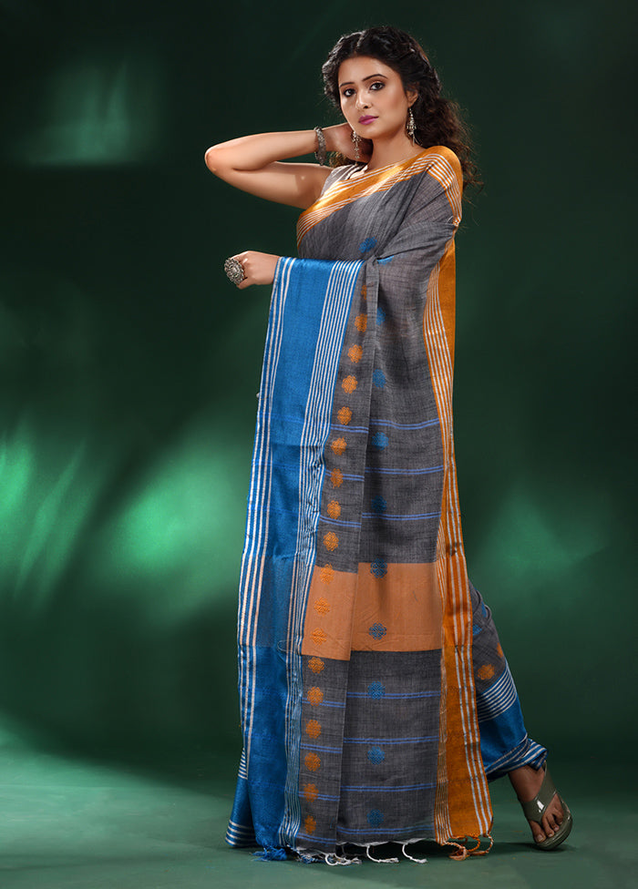 Grey Cotton Saree With Blouse Piece - Indian Silk House Agencies